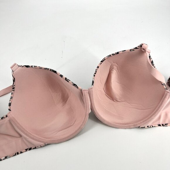Cacique Lightly Lined Bra in Pale Blush Pink with‎ Gray Floral Print Size 40DDD - Picture 2 of 7